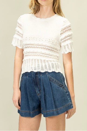 Pleat Adjustable Denim Short