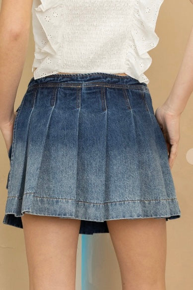 Pleated Denim Skort