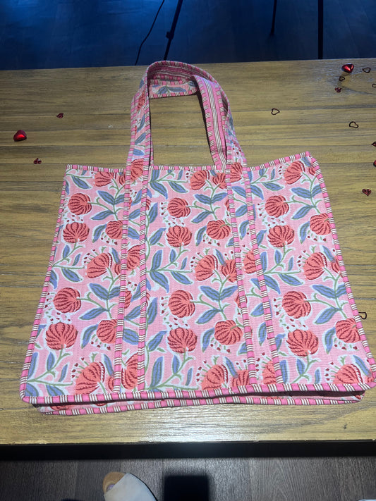 Pretty Poppy Print Quilted Reversible Tote